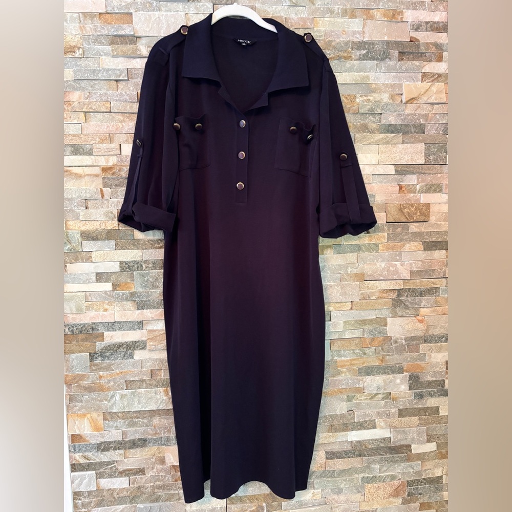 Misook Dark Navy Blue Button-Up Mid-length Sleeve Dress